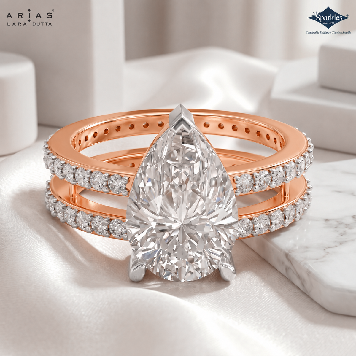 Arias by Lara Dutta Shimmering Pear Diamond Ring