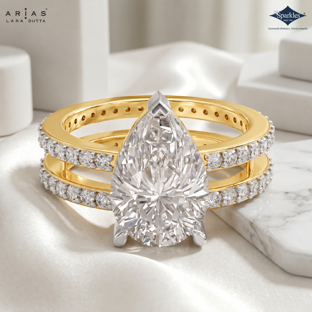 Arias by Lara Dutta Shimmering Pear Diamond Ring