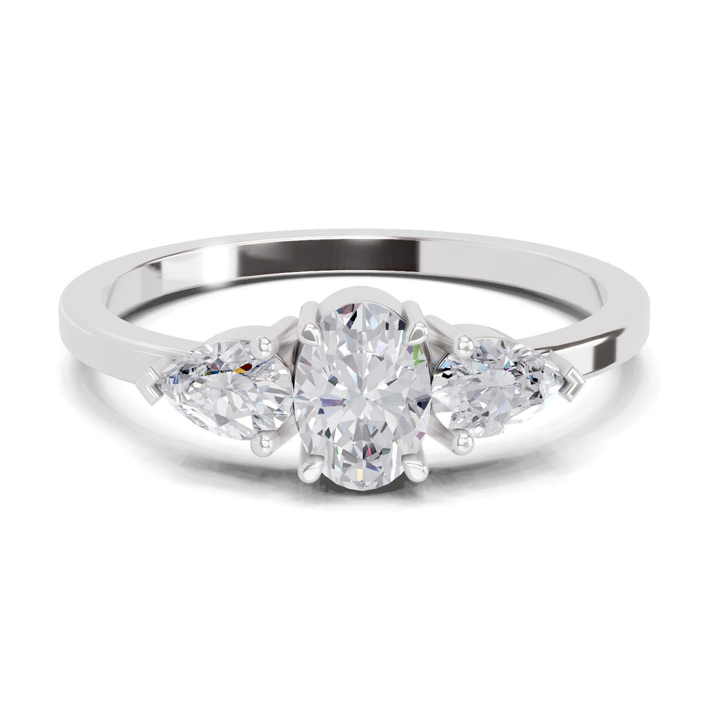 0.60 Carat Three-Stone Oval & Pear Diamond Engagement Ring