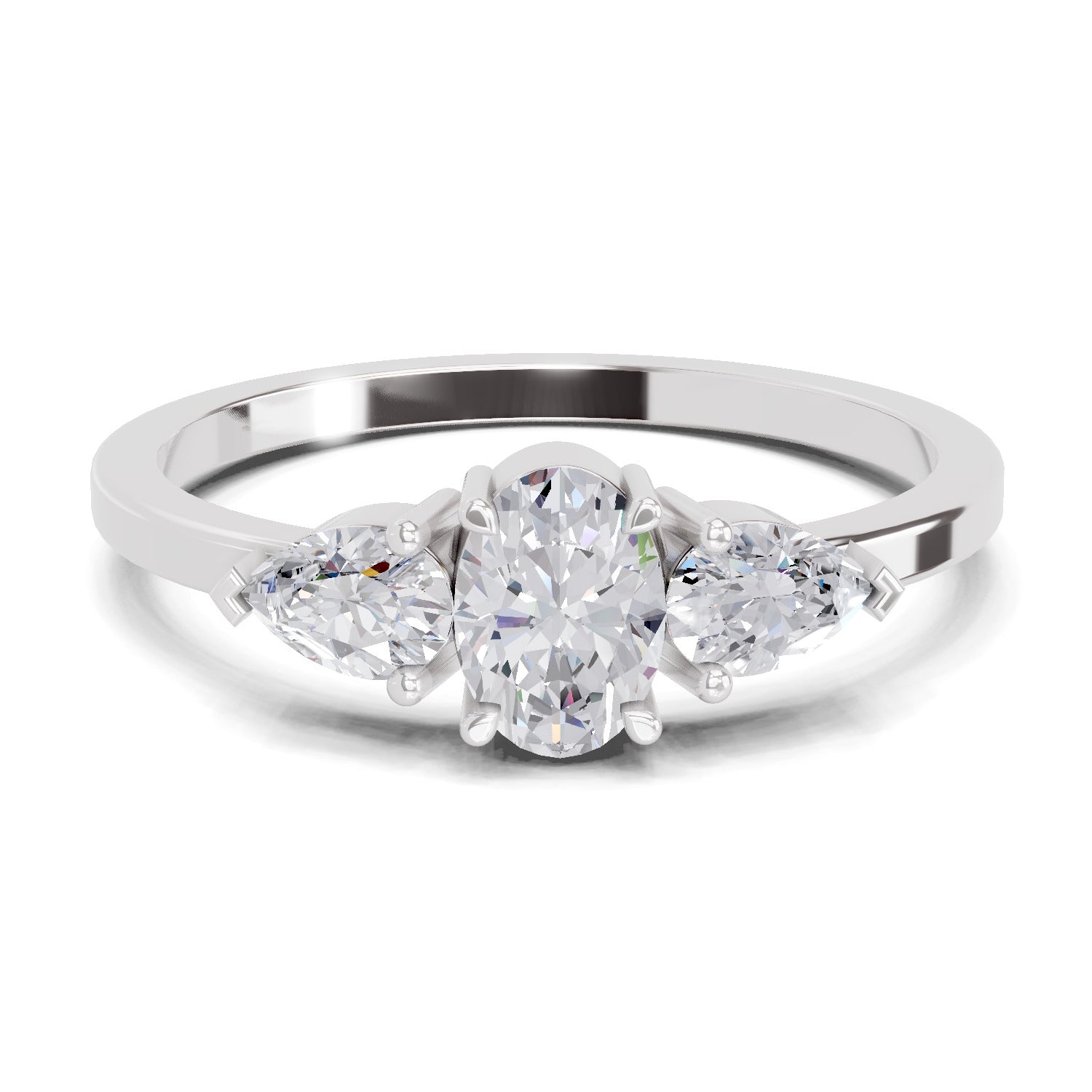0.60 Carat Three-Stone Oval & Pear Diamond Engagement Ring
