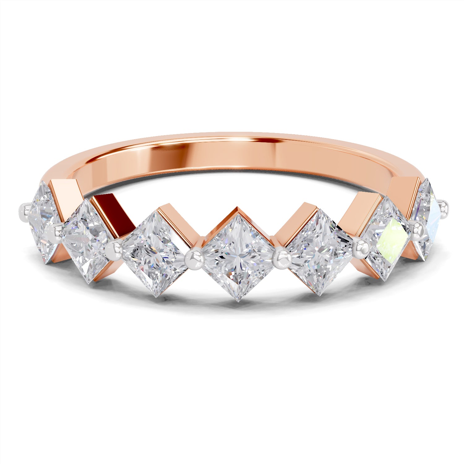 0.63 Carat Princess Shape 7 Stone Diamond Band Ring