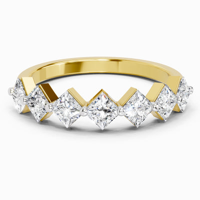 Delicate Princess-Cut Seven-Stone Diamond Band Ring