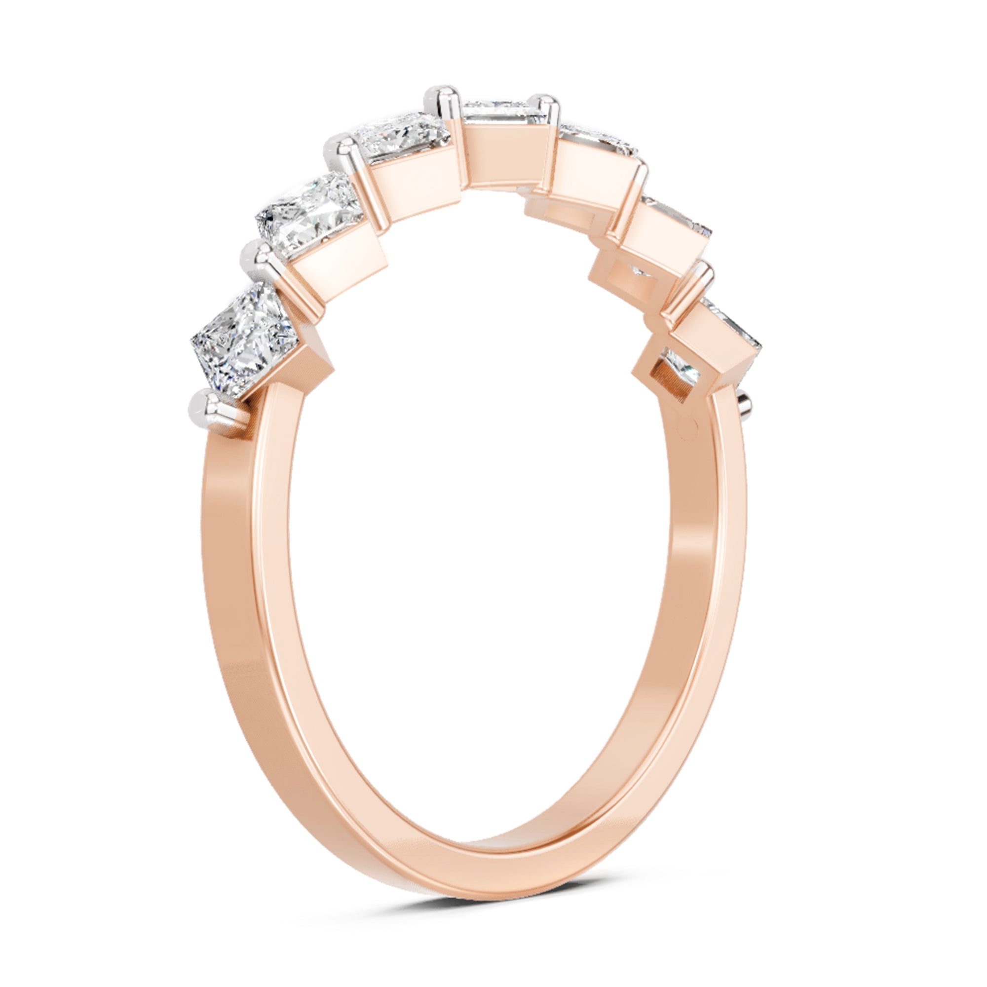 Sparkles 7 Stone Band Ring 0.75 Carat Princess Shape Diamond