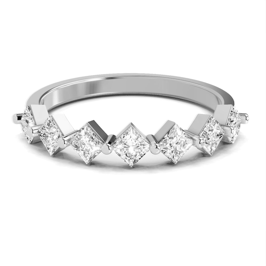 Sparkles 7 Stone Band Ring 0.75 Carat Princess Shape Diamond