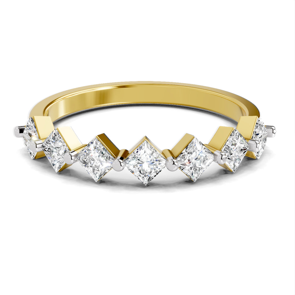 Sparkles 7 Stone Band Ring 0.75 Carat Princess Shape Diamond