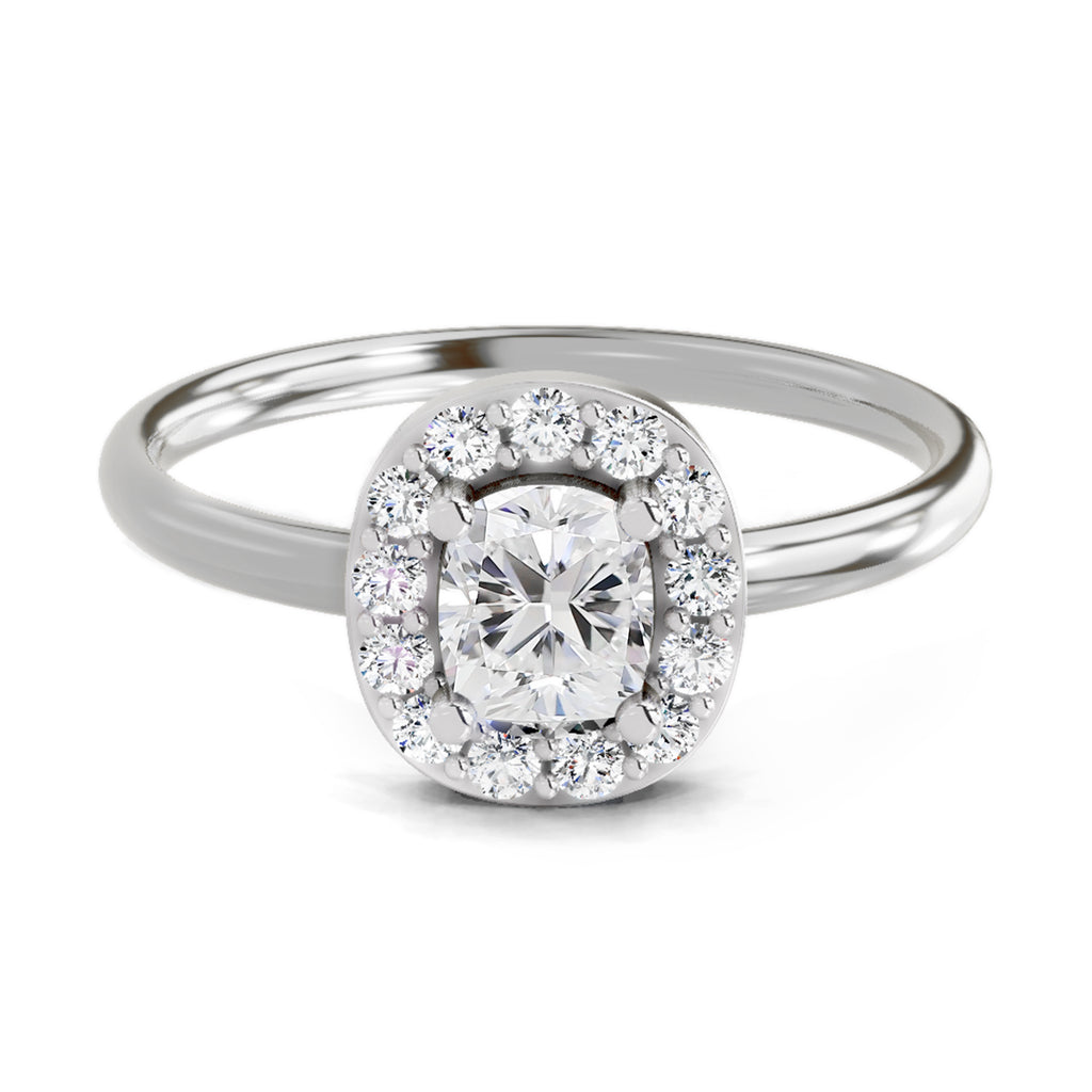 Ring 0.70 Carat Cushion Shape Centre Diamond Halo Ring