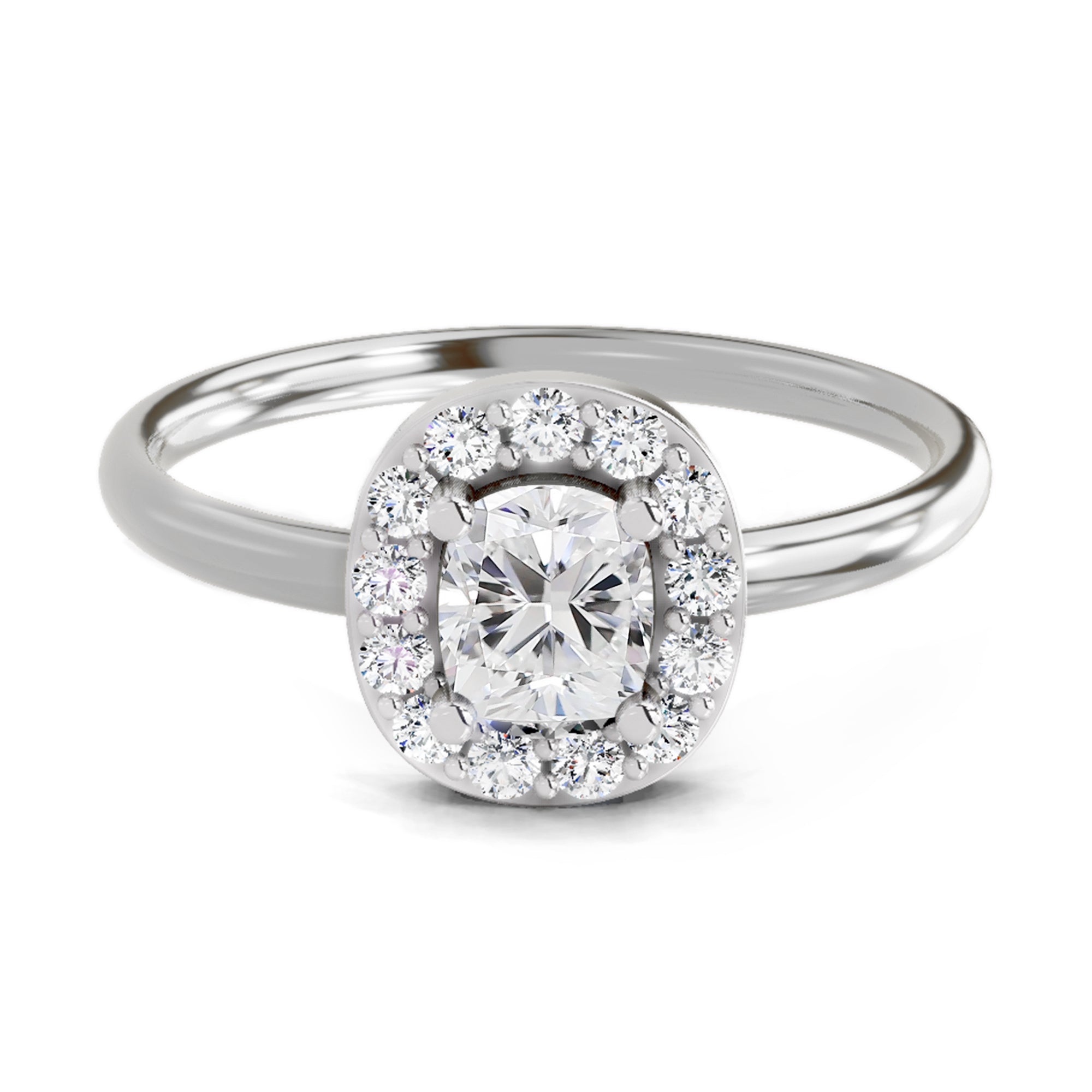 Ring 0.70 Carat Cushion Shape Centre Diamond Halo Ring