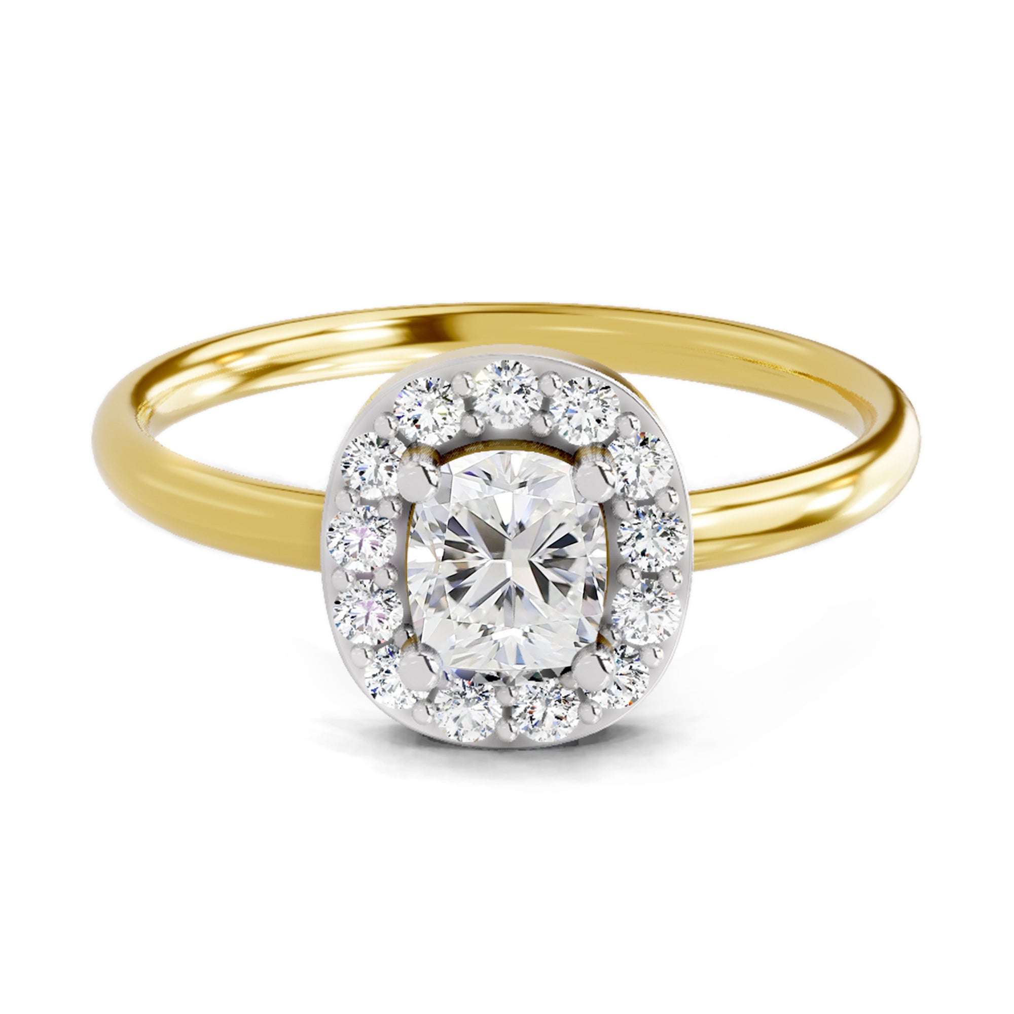 Ring 0.70 Carat Cushion Shape Centre Diamond Halo Ring