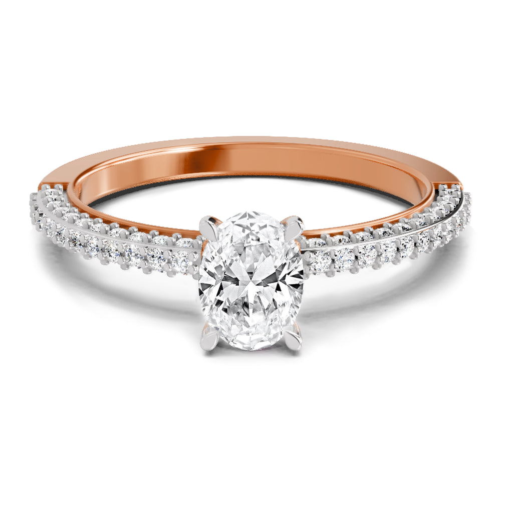 0.92 Carat Oval Shape Pave Eternity Solitaire Diamond Ring