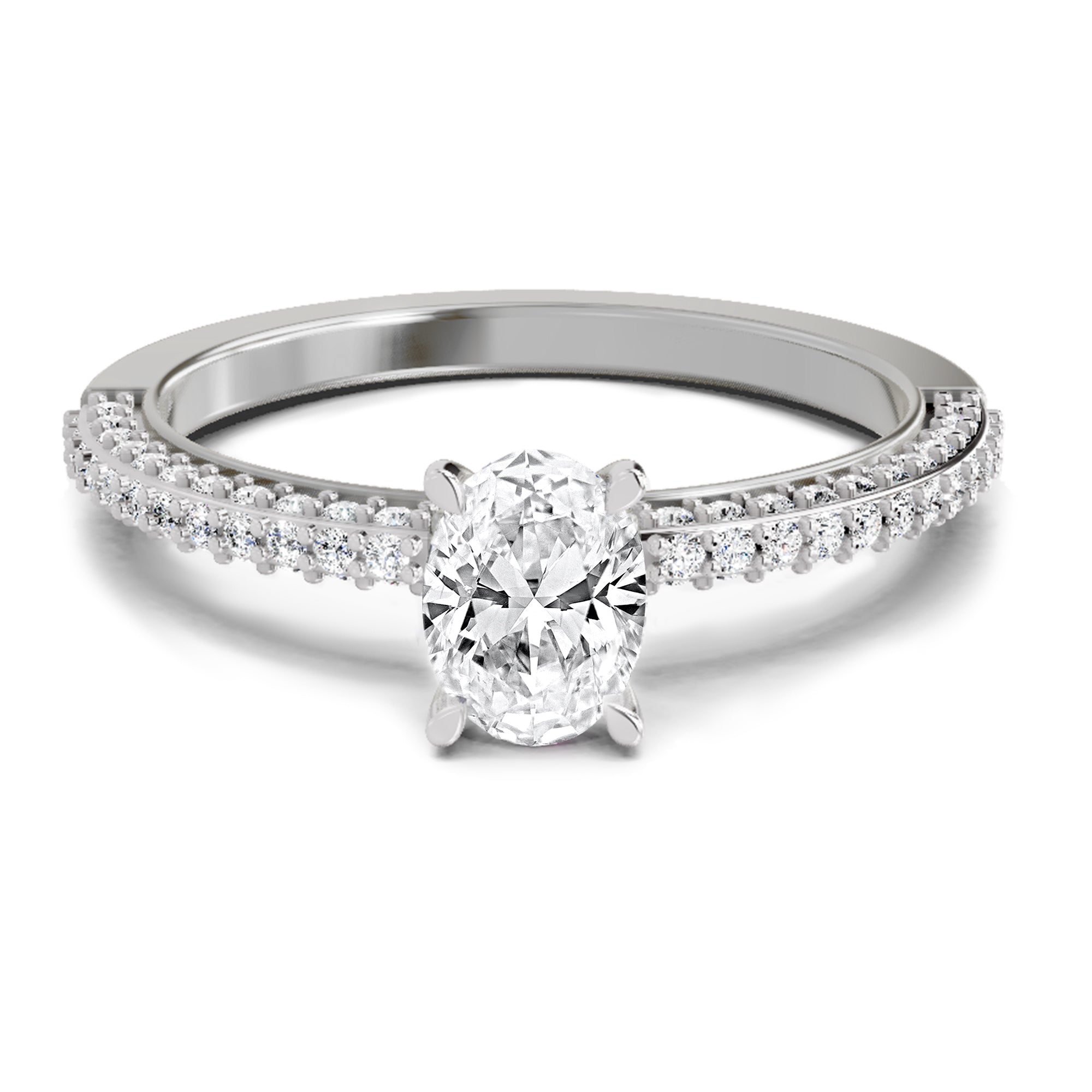 0.92 Carat Oval Shape Pave Eternity Solitaire Diamond Ring