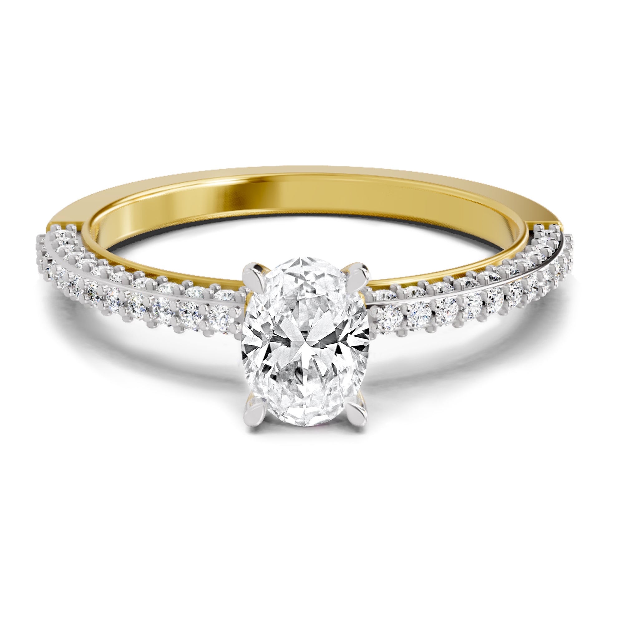 0.92 Carat Oval Shape Pave Eternity Solitaire Diamond Ring
