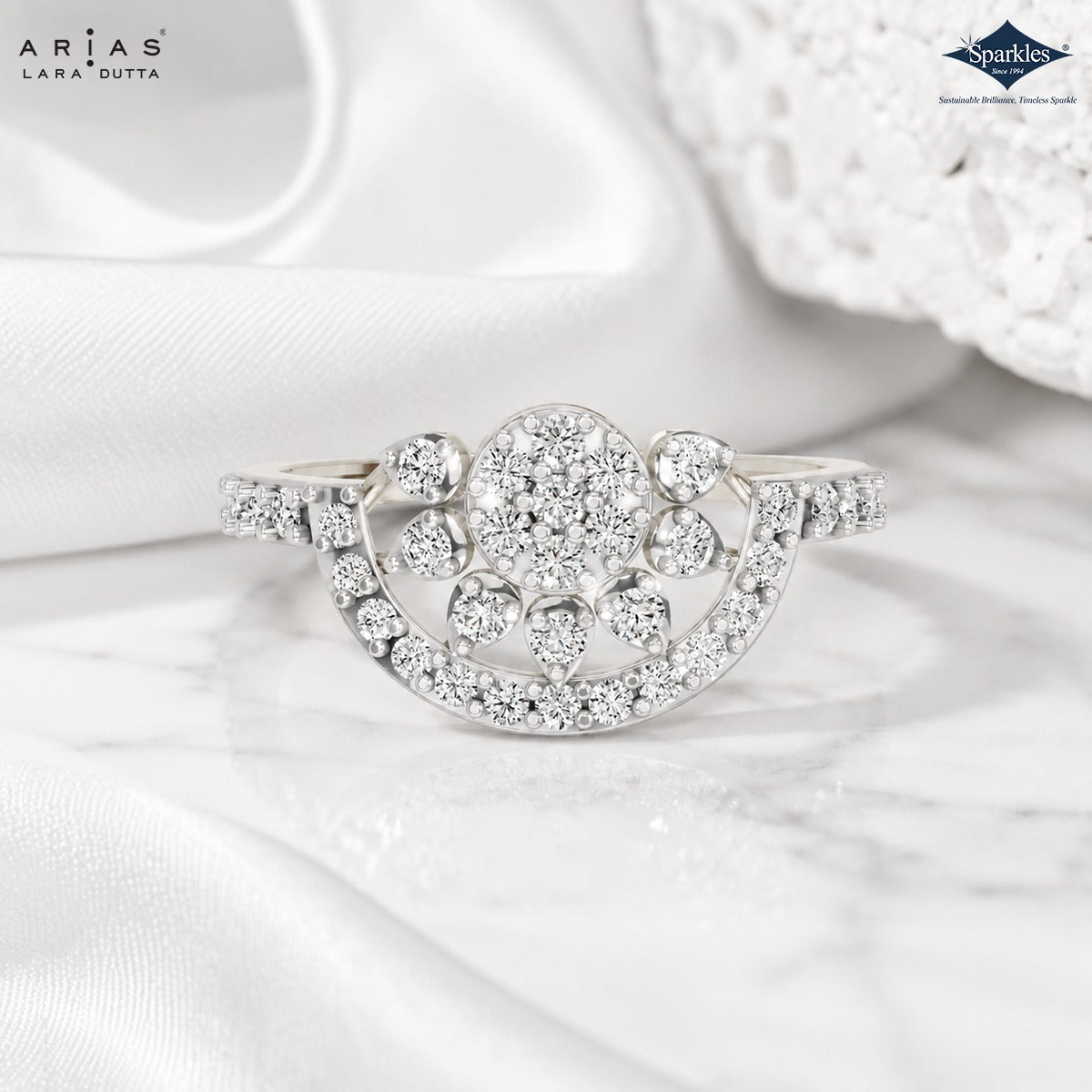 Arias by Lara Dutta Scattered Pave Leaf Diamond Ring