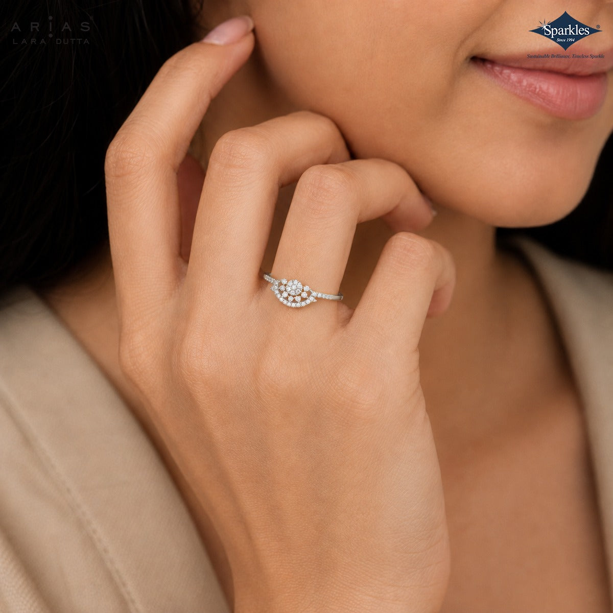 Arias by Lara Dutta Scattered Pave Leaf Diamond Ring