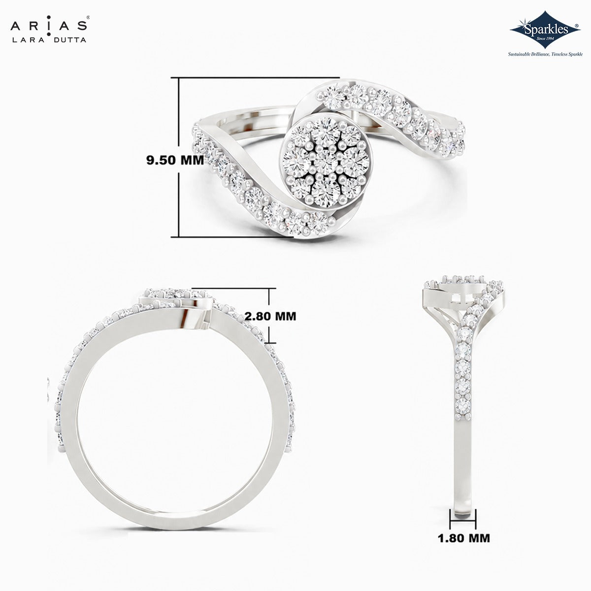 Arias by Lara Dutta Bypass Swirl Diamond Ring