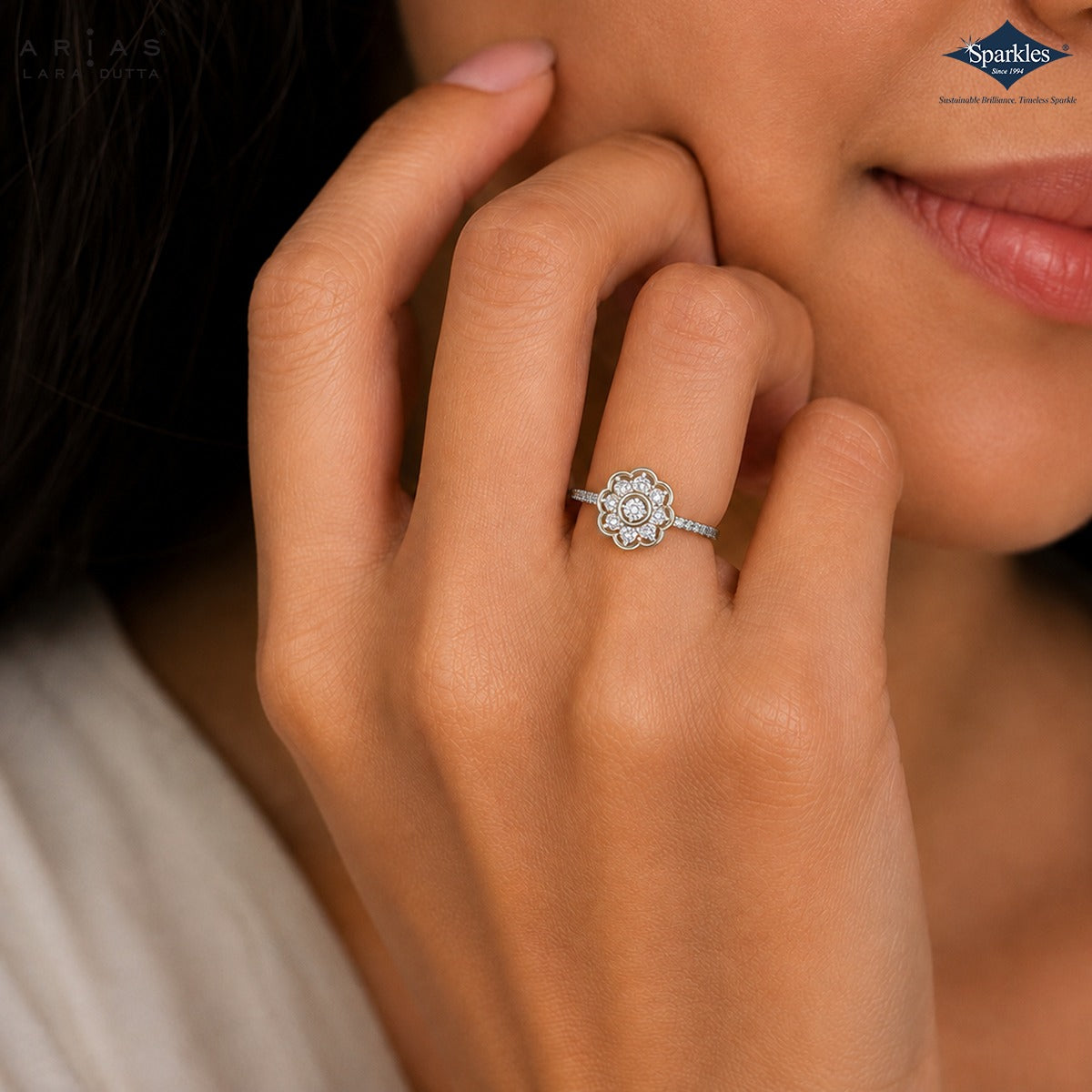 Arias by Lara Dutta Blooming Halo Flower Diamond Ring