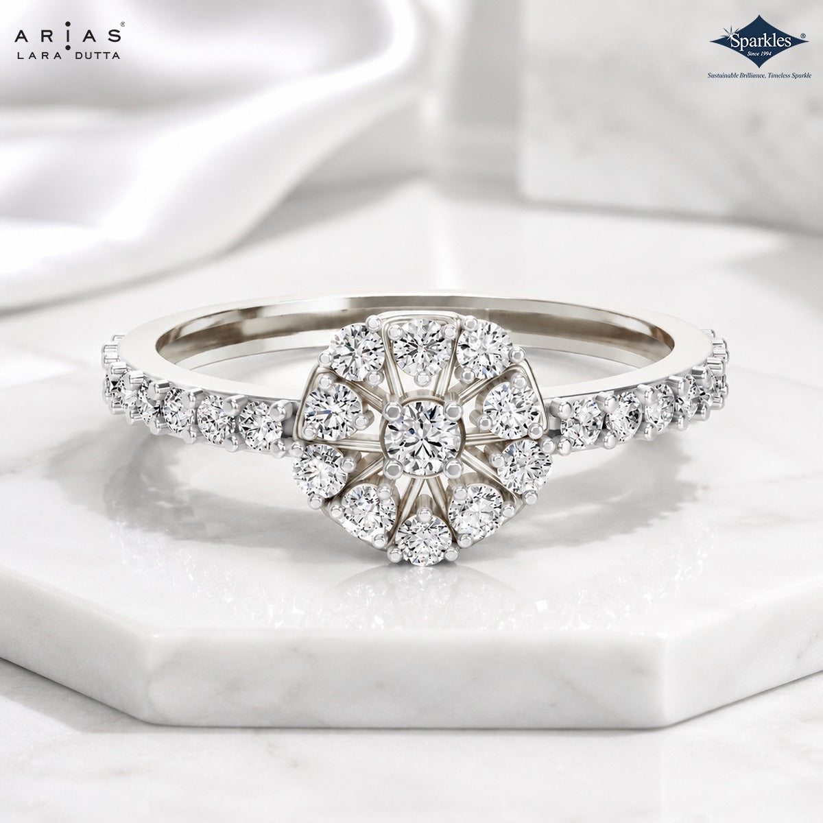 Arias by Lara Dutta Radiant Halo Cluster Diamond Ring