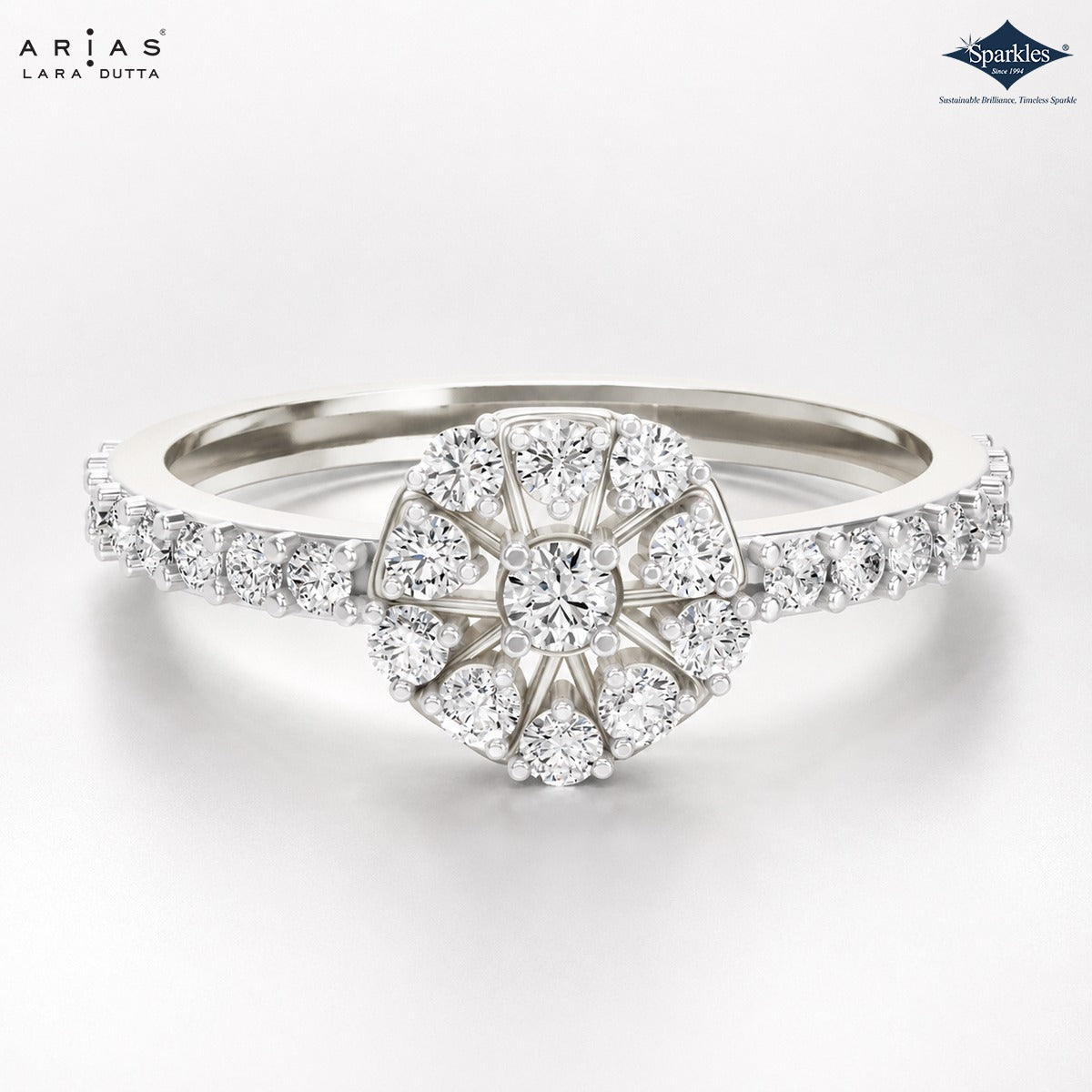 Arias by Lara Dutta Radiant Halo Cluster Diamond Ring