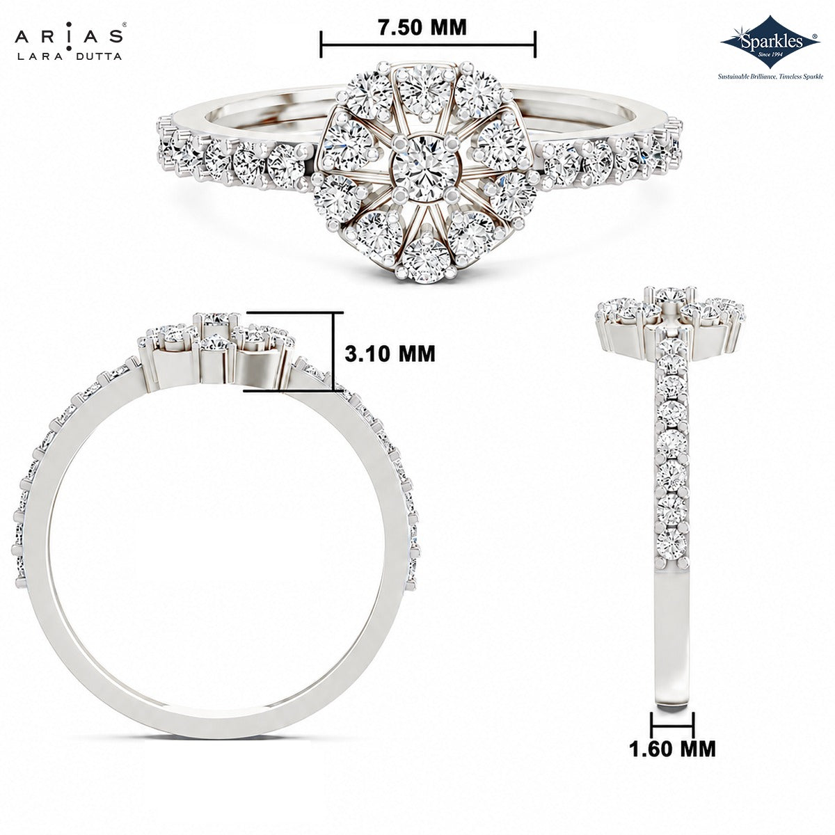 Arias by Lara Dutta Radiant Halo Cluster Diamond Ring