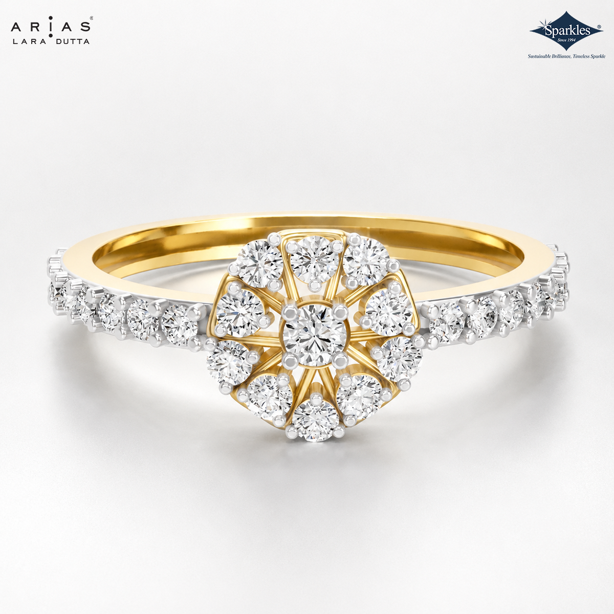 Arias by Lara Dutta Radiant Halo Cluster Diamond Ring