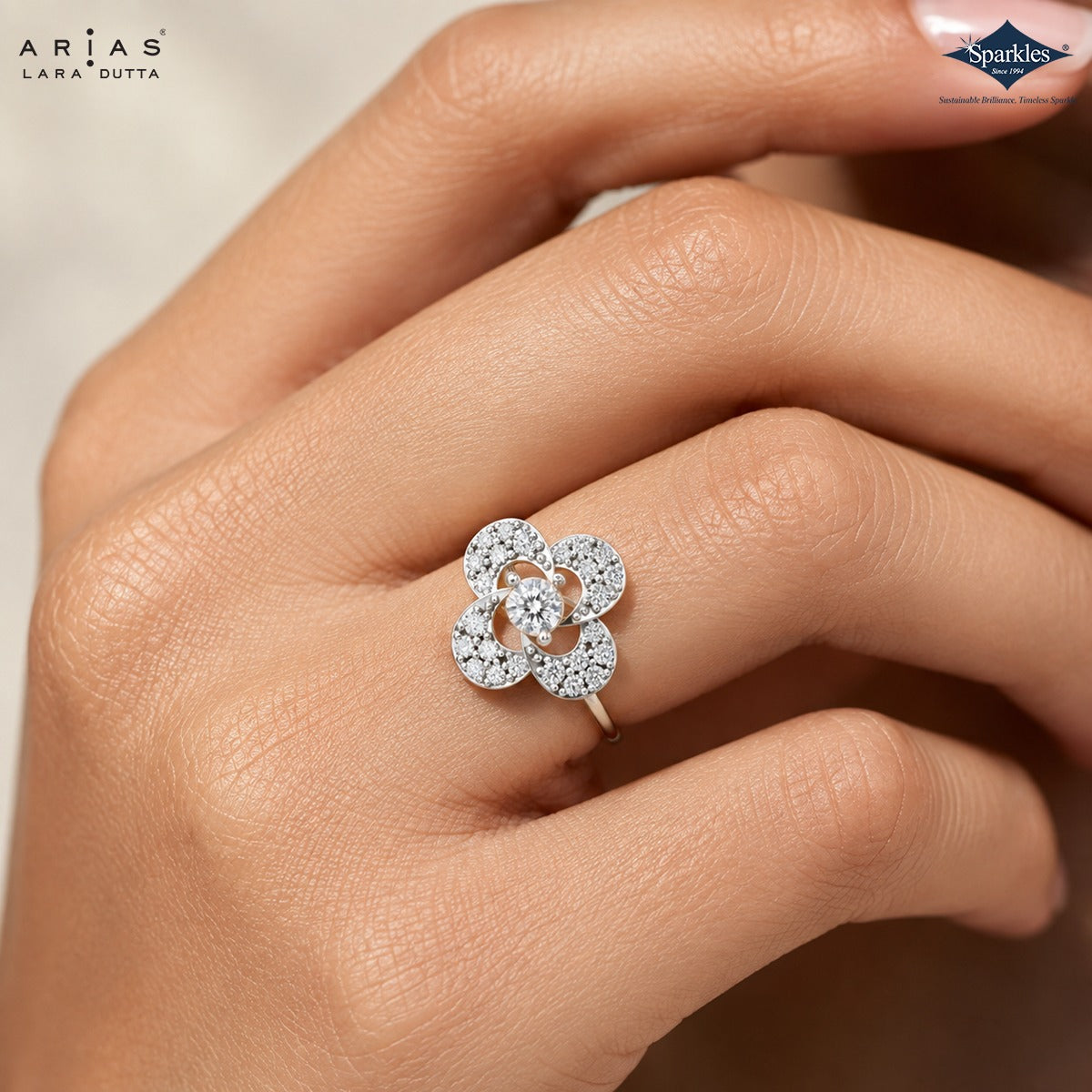 Arias by Lara Dutta Quatrefoil Clover Diamond Ring