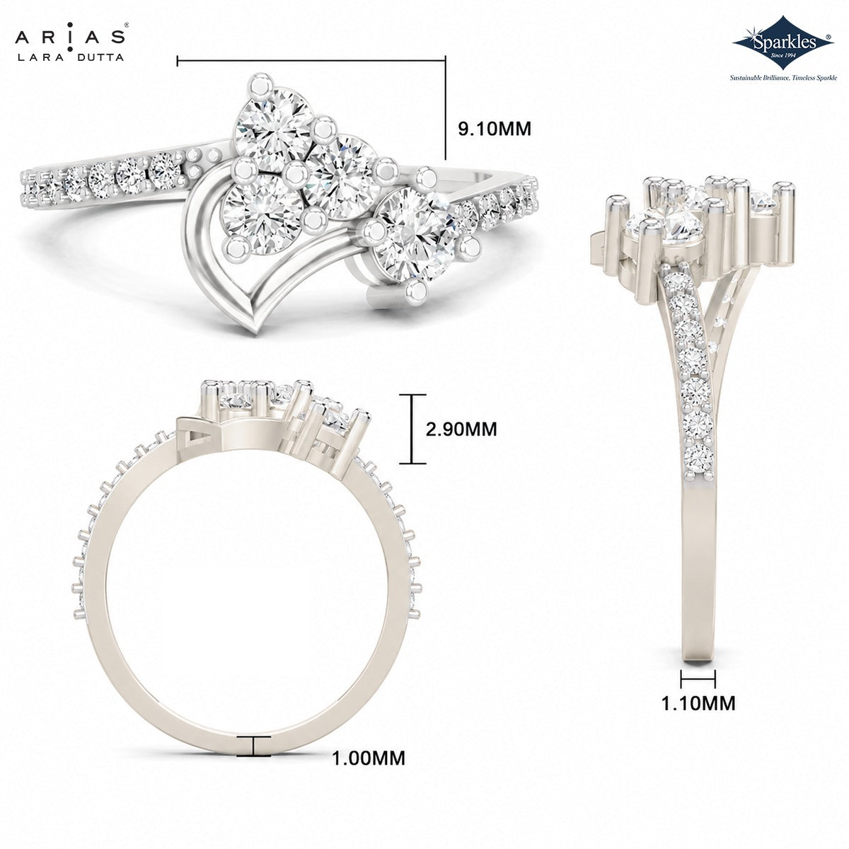 Arias by Lara Dutta Diagonal Duet Diamond Ring
