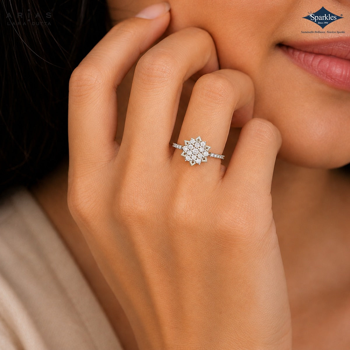 Arias by Lara Dutta Starburst Cluster Diamond Ring