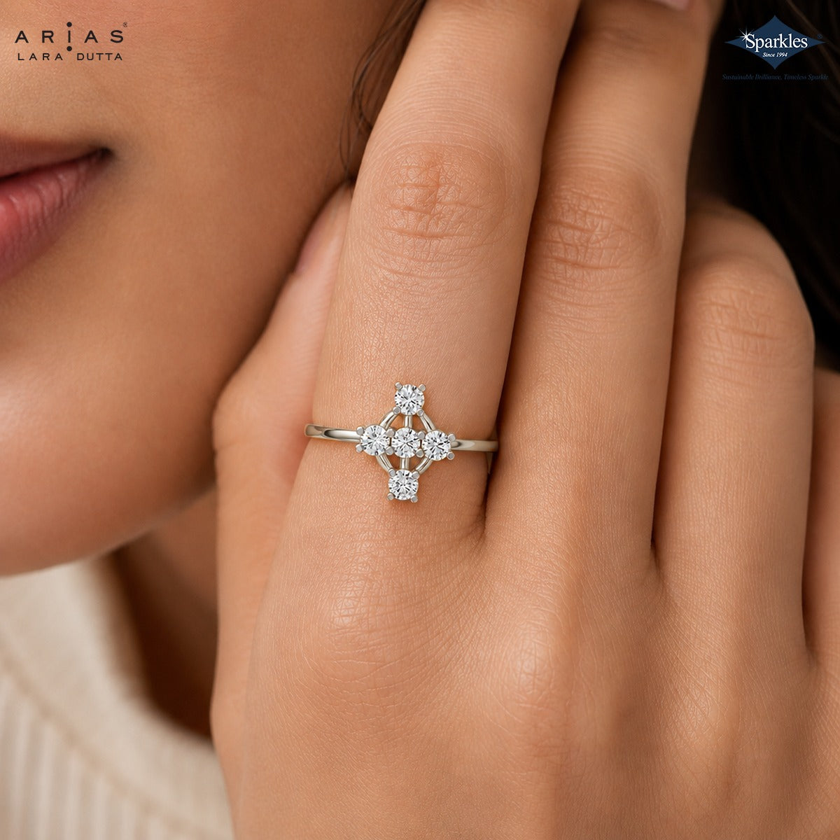 Arias by Lara Dutta Open Lattice Diamond Ring