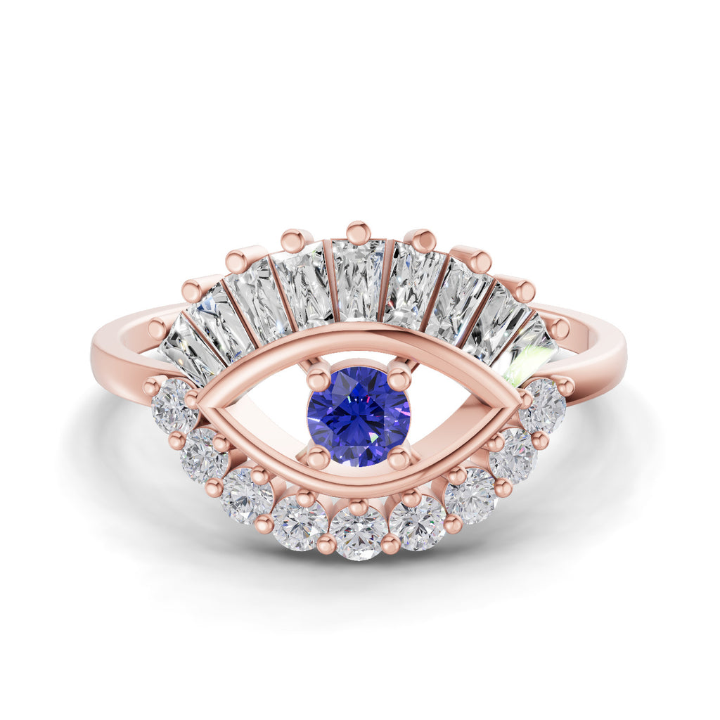 Sparkles 0.19 Ct Evil Eye Elegance Diamond Ring in 14K Gold