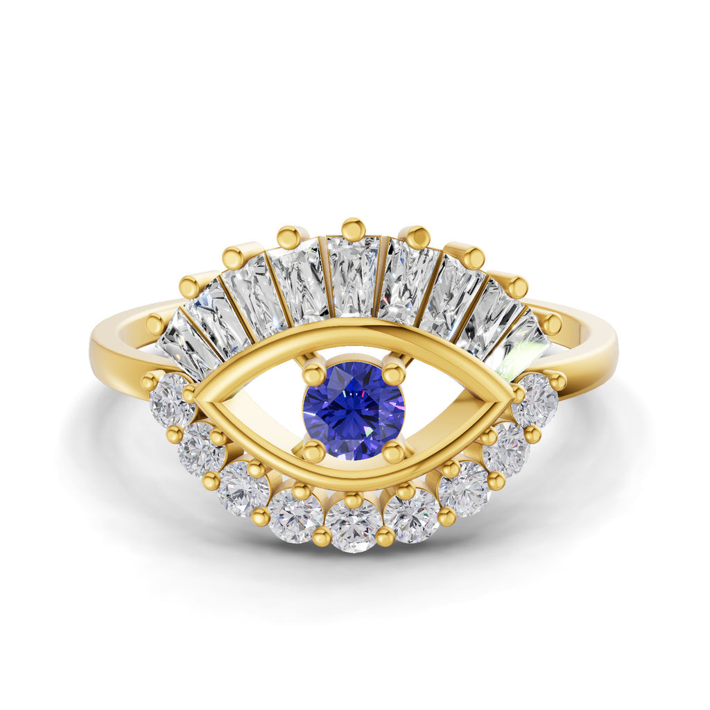 Sparkles 0.19 Ct Evil Eye Elegance Diamond Ring in 14K Gold