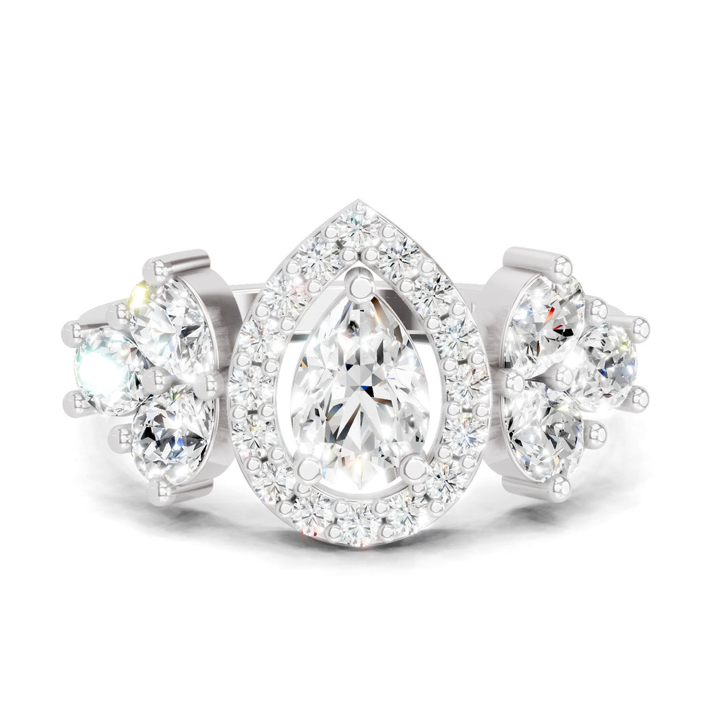 1.47 Carat The Pear Halo Cluster Ring