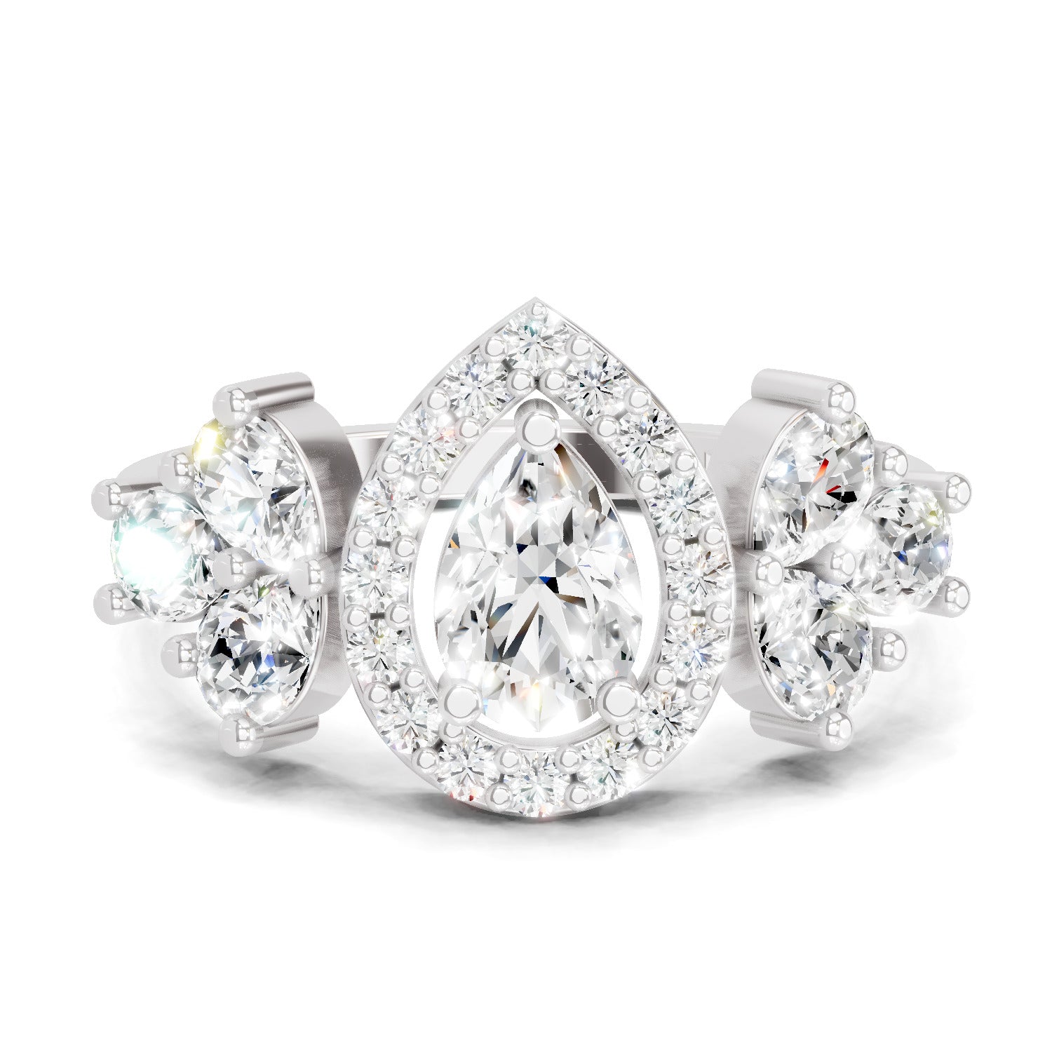 1.47 Carat The Pear Halo Cluster Ring