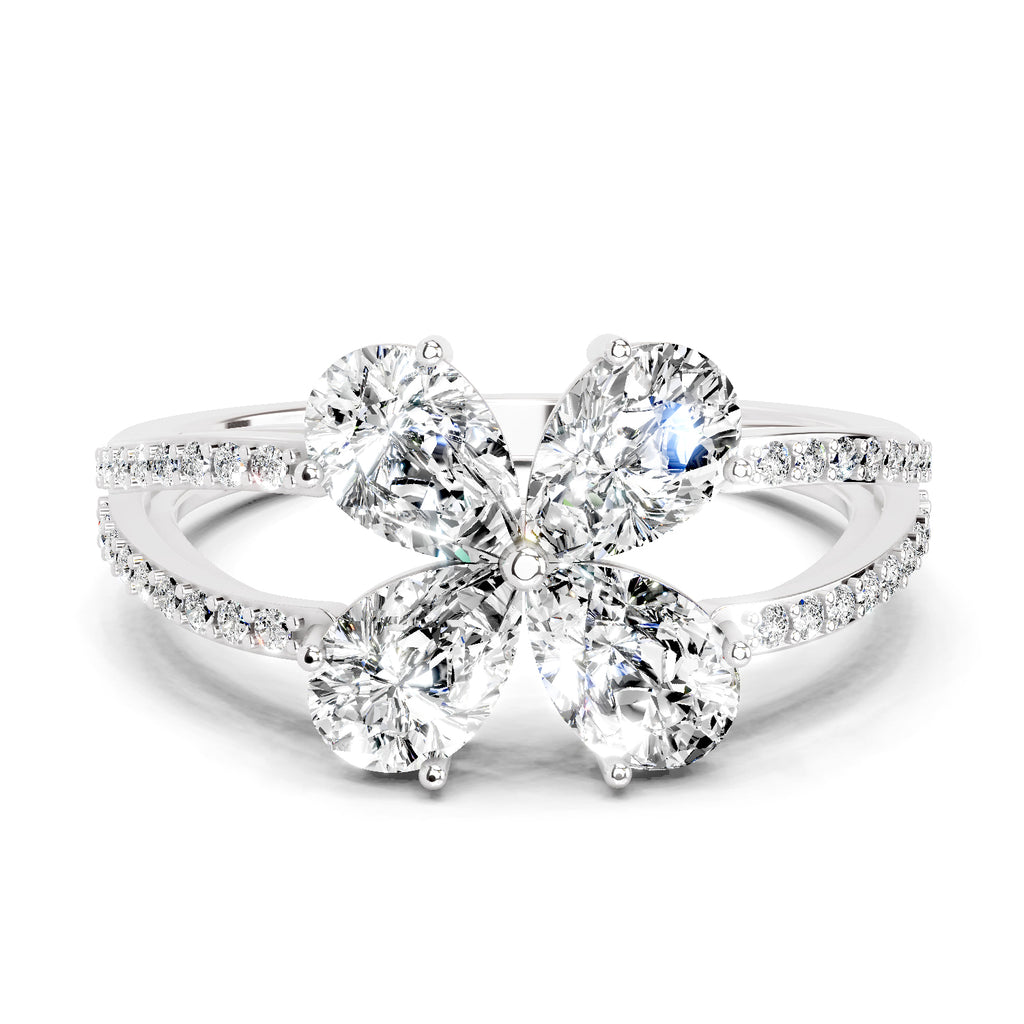 1.38 Carat Pear Shape Diamond Clover Ring