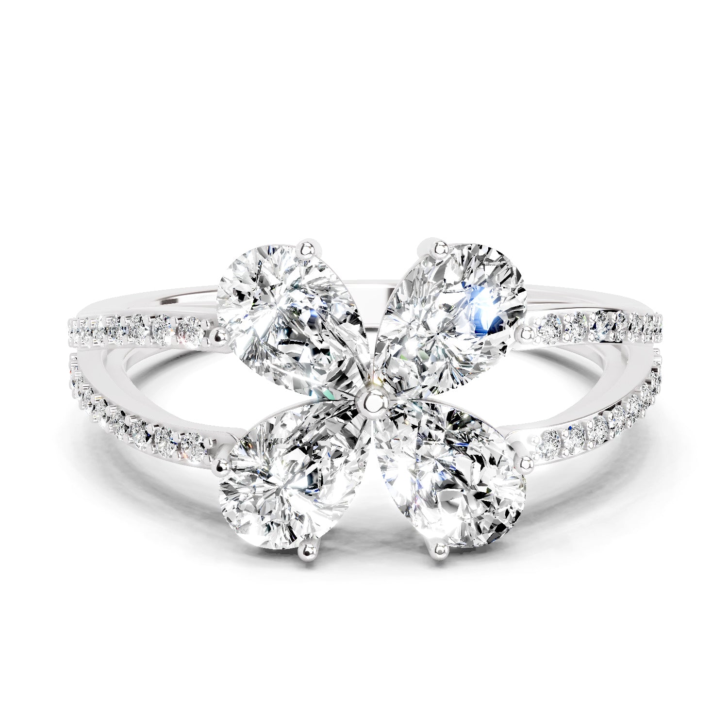 1.38 Carat Pear Shape Diamond Clover Ring