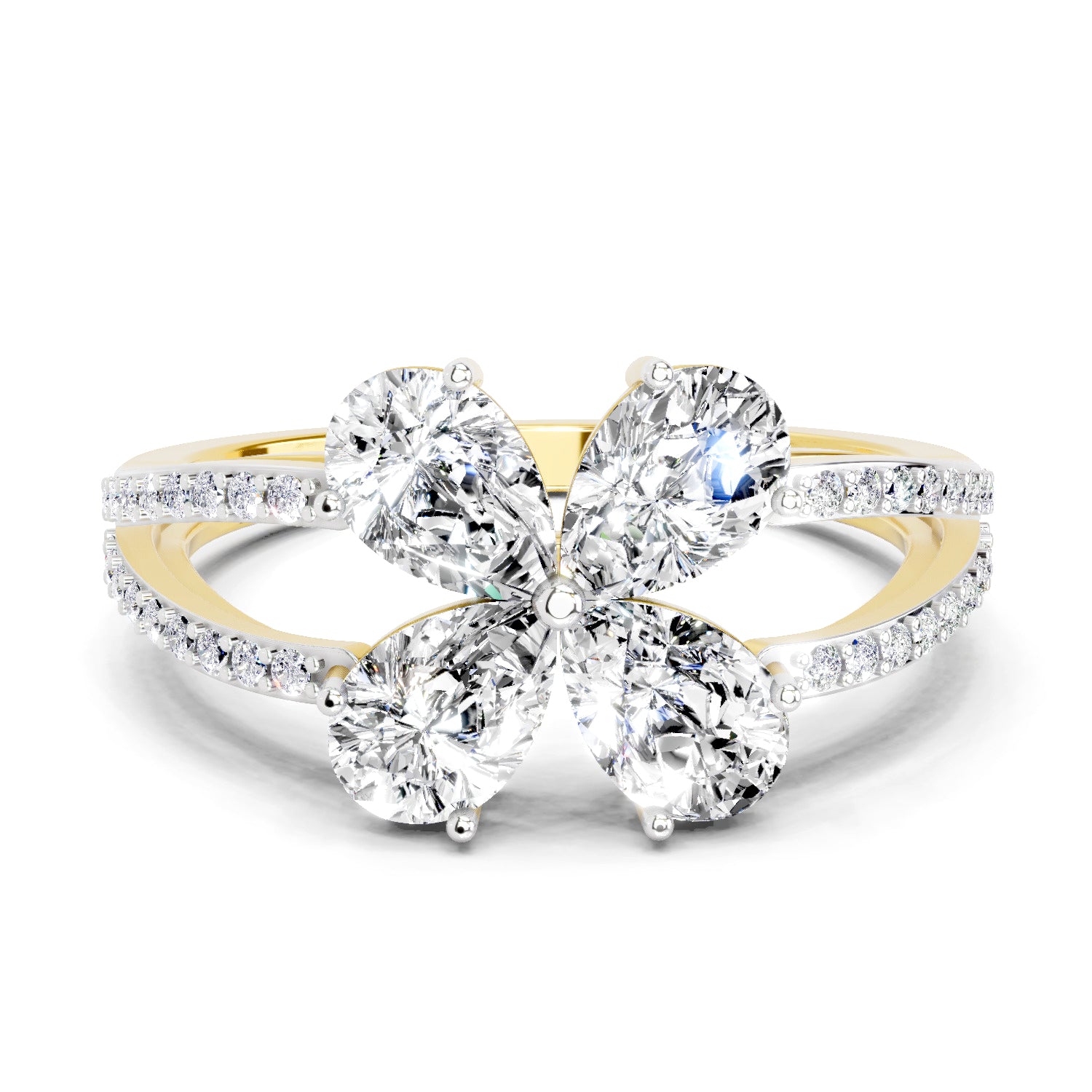 1.38 Carat Pear Shape Diamond Clover Ring