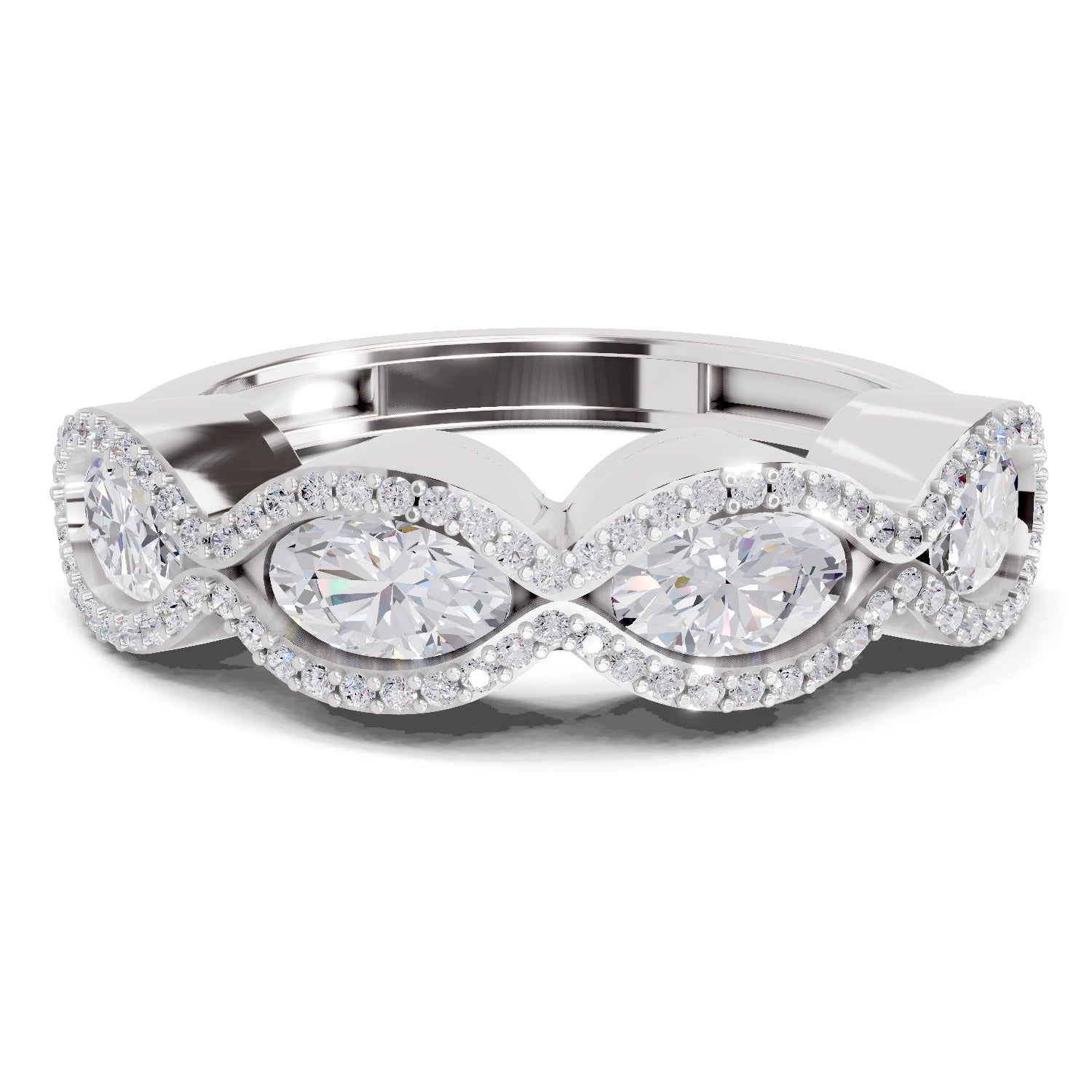 1.64 Carat Oval Shape Halo Wave Engagement Ring