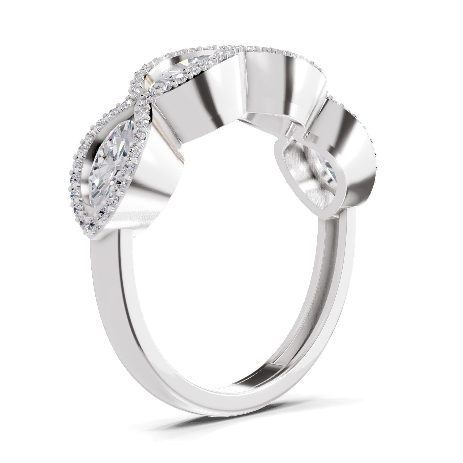 1.64 Carat Oval Shape Halo Wave Engagement Ring