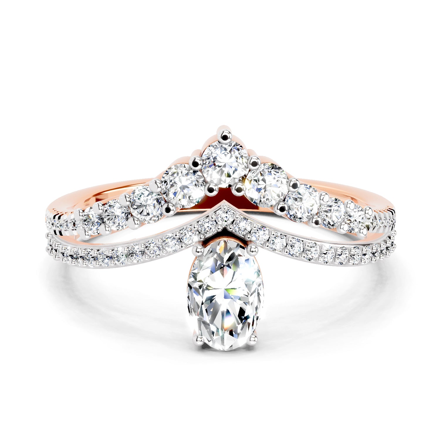 0.82 Carat Oval Diamond Crown Ring Set