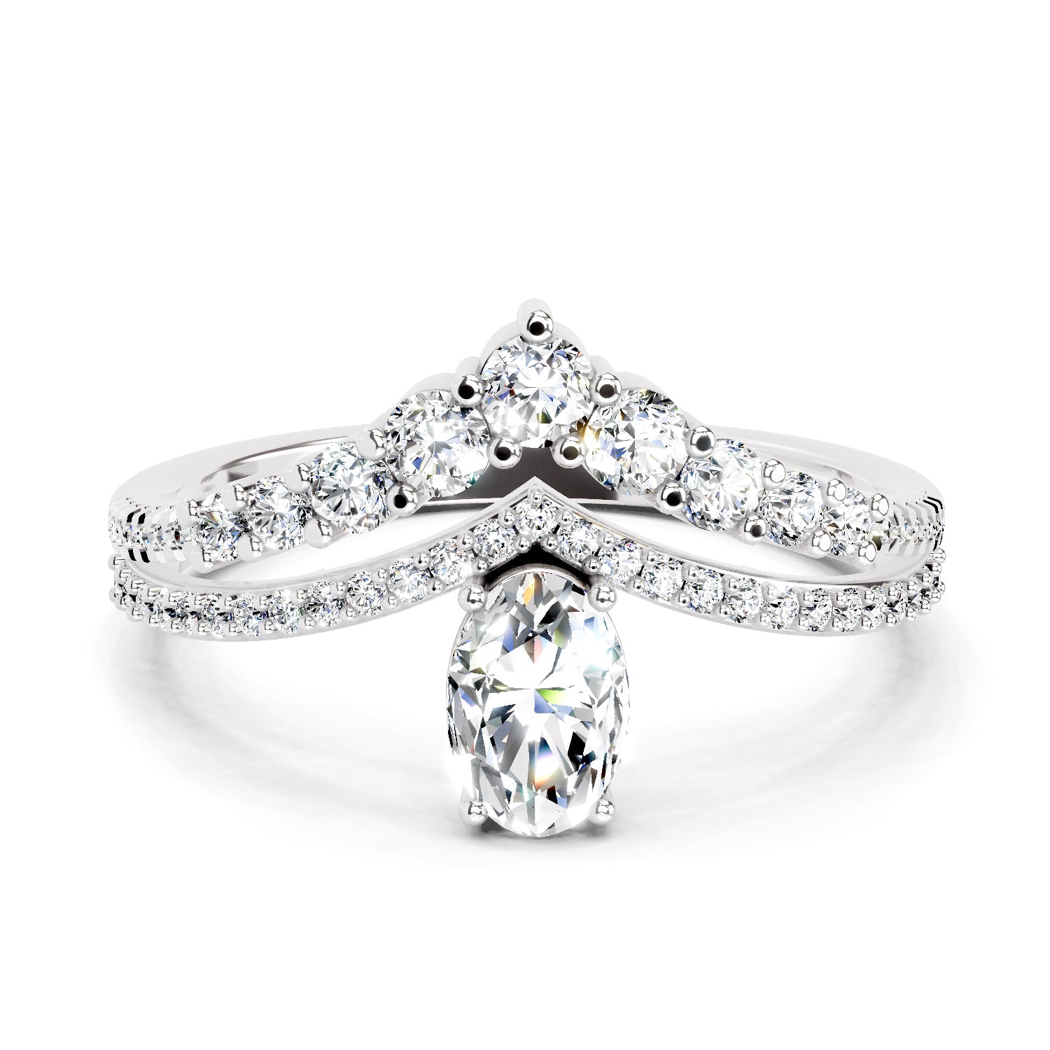 0.82 Carat Oval Diamond Crown Ring Set