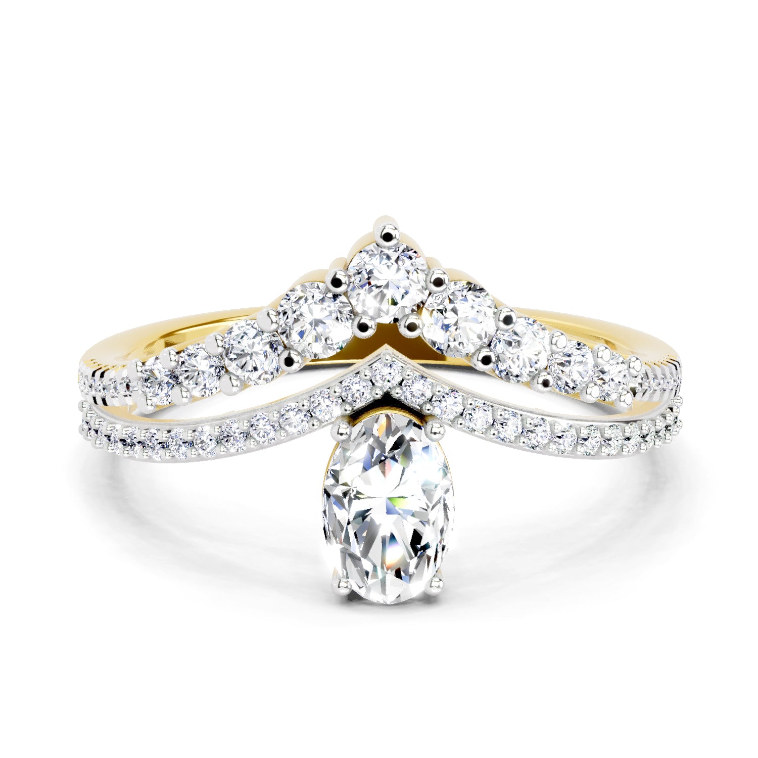 0.82 Carat Oval Diamond Crown Ring Set