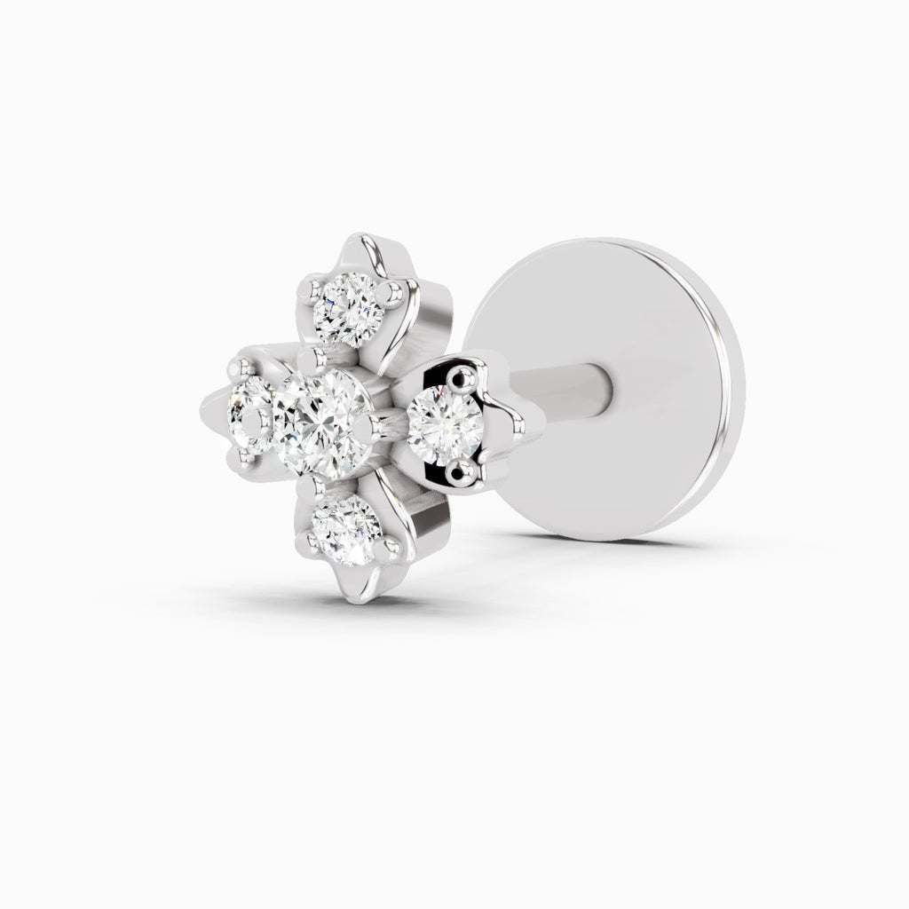 0.03 Carat Floral Diamond Nose Pin 14K - White Gold