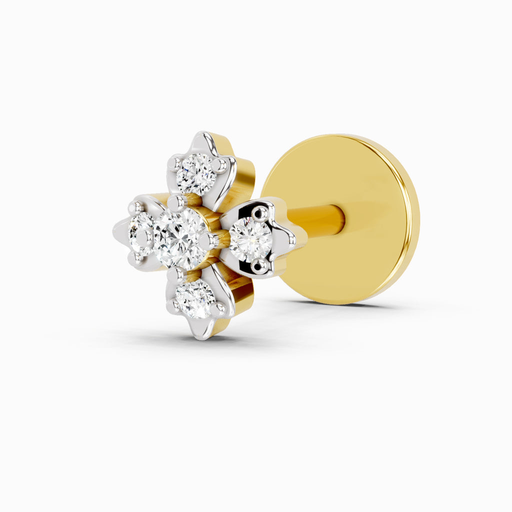 0.03 Carat Floral Diamond Nose Pin 14K