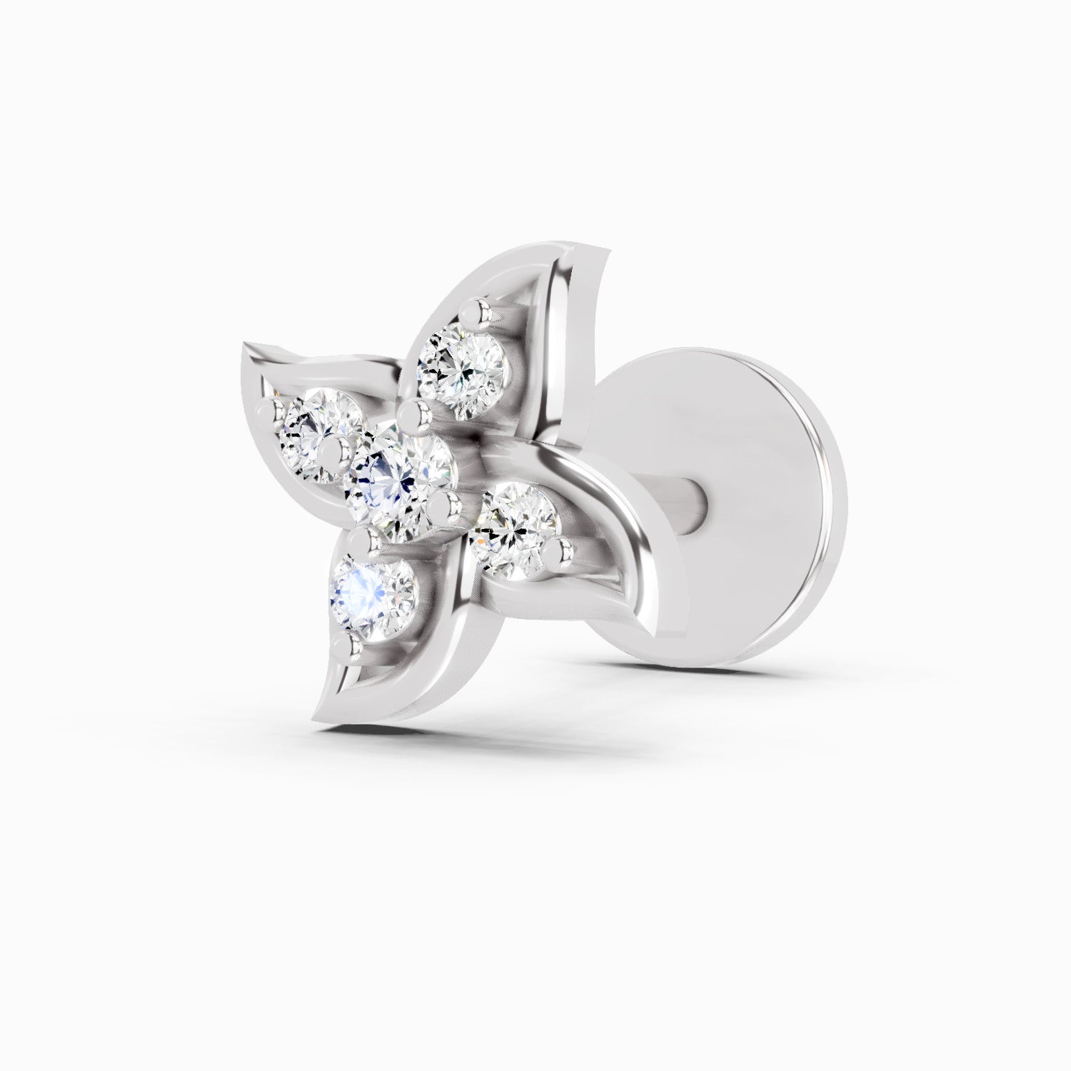 0.04 Carat gamya petalled Diamond Nose Pin 14K - White Gold