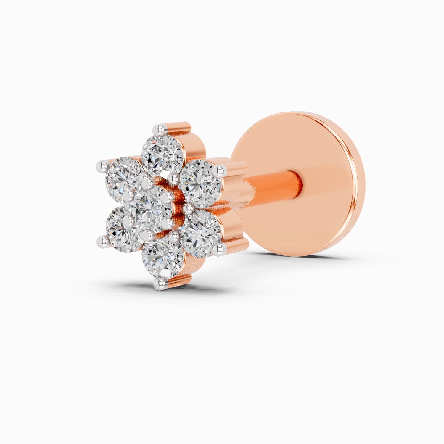 0.07 Carat floral cluster Diamond Nose Pin 14K - Rose Gold