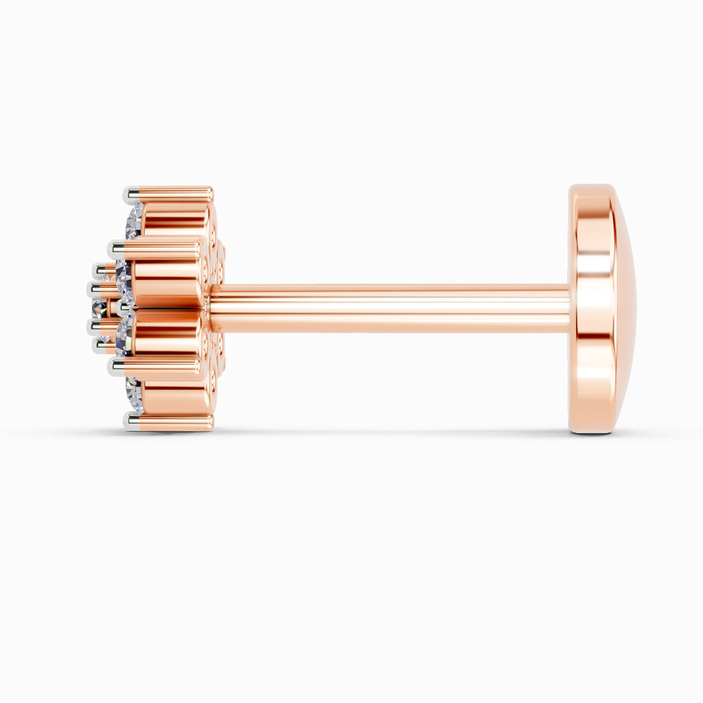 0.07 Carat floral cluster Diamond Nose Pin 14K - Rose Gold