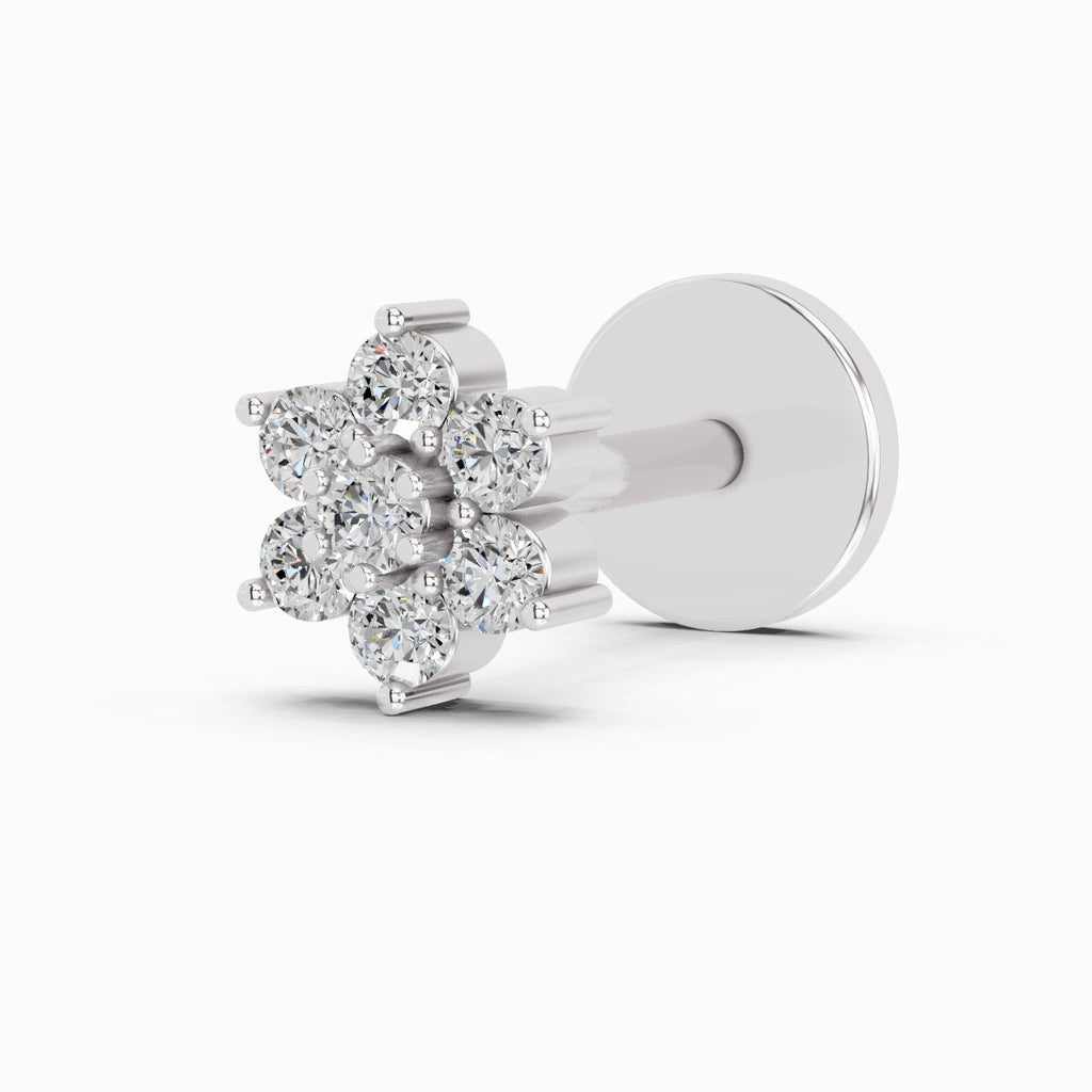 0.07 Carat floral cluster Diamond Nose Pin 14K Screw - White Gold