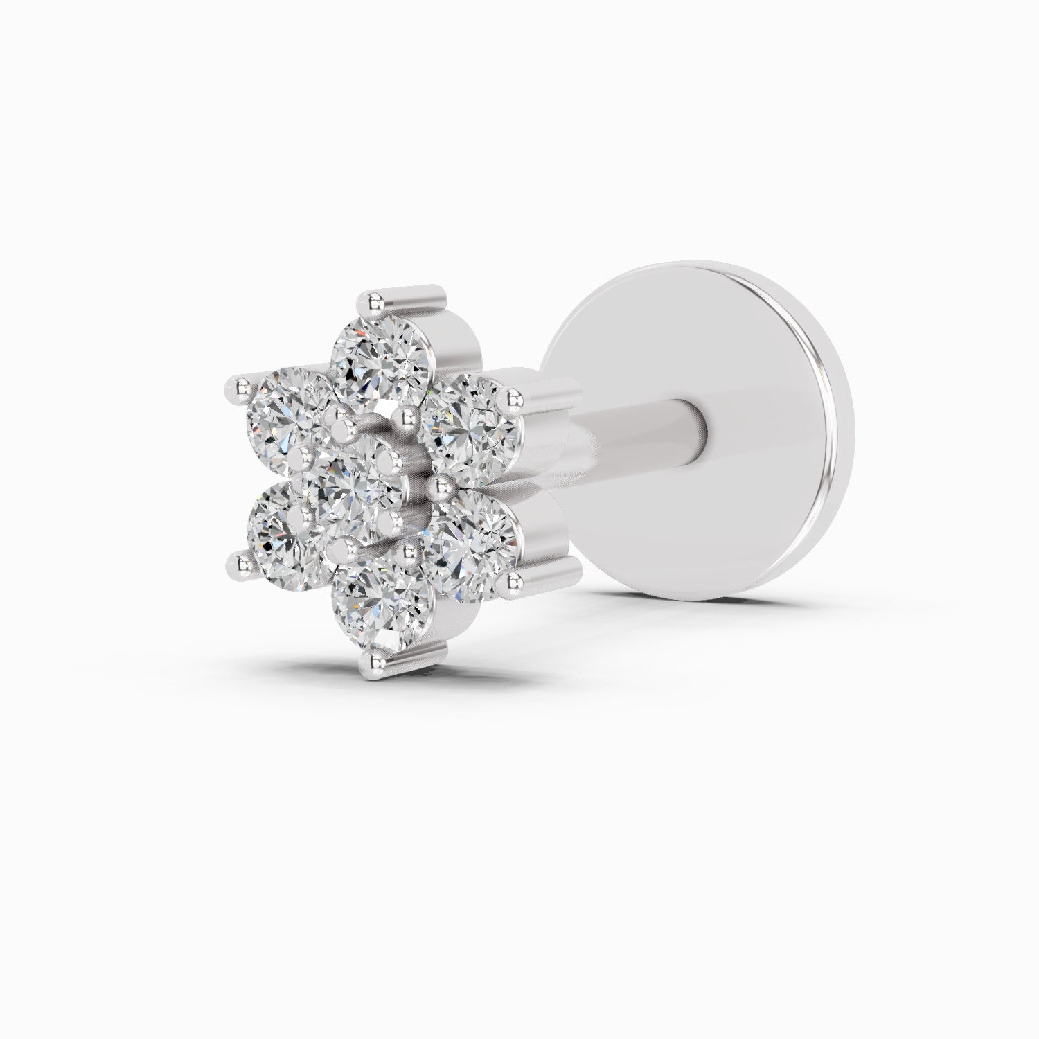 0.07 Carat floral cluster Diamond Nose Pin 14K Screw - White Gold