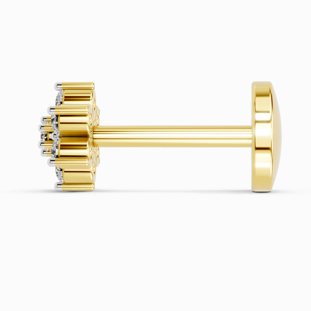 0.07 Carat floral cluster Diamond Nose Pin 14K Screw