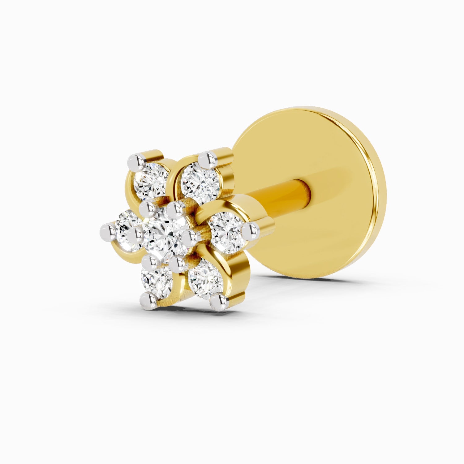 0.03 Carat floral diamond nose pin 14K