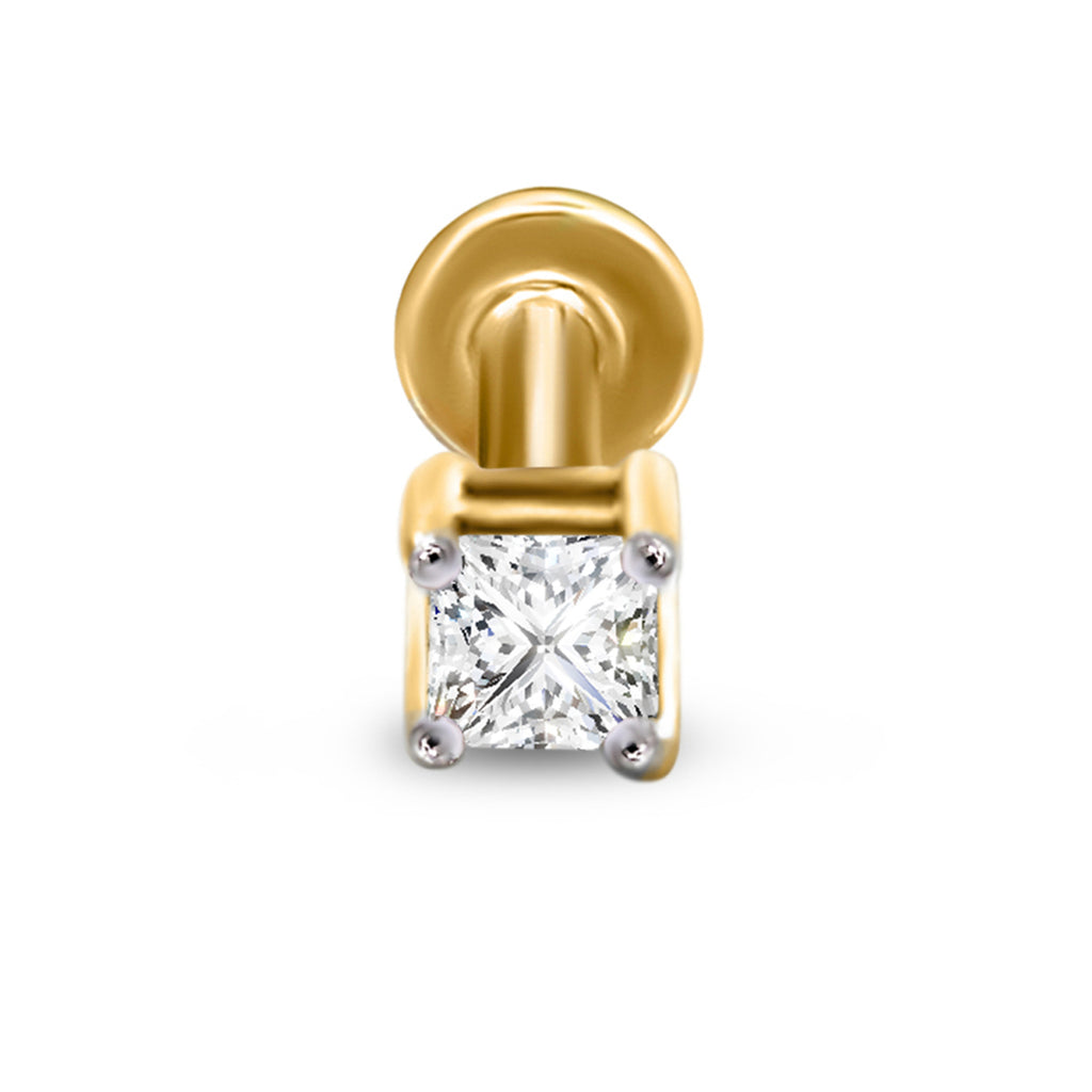 0.07 Ct Solitaire Princess Shape Nose Pin 14K Diamond - Rose Gold