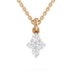 A rose gold necklace with a delicate chain and a four-stone diamond cluster pendant, shown on a clean white background.